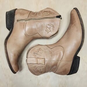 ZiGiny Tan Leather Ankle Boots Women 7.5 Brown Western Booties Cowboy Cowgirl